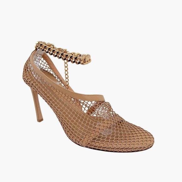 Bottega Veneta Trim Mesh Chain Fishnet Heel Sandals Beige Leather Size 39 US 9 - Picture 7 of 13
